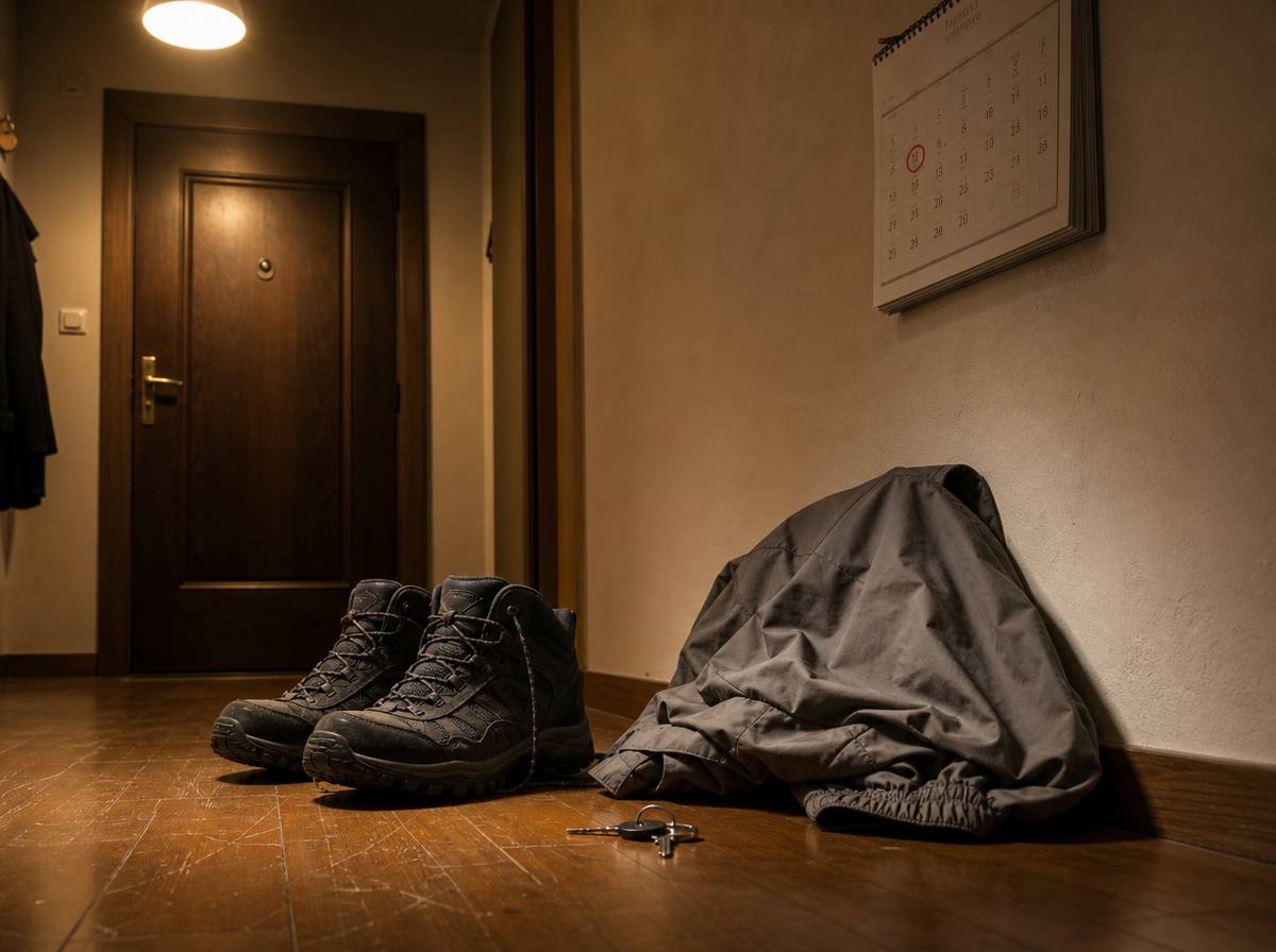 Buty i kurtka przygotowane przy drzwiach oraz kalendarz z zakreśloną datą kontrolną